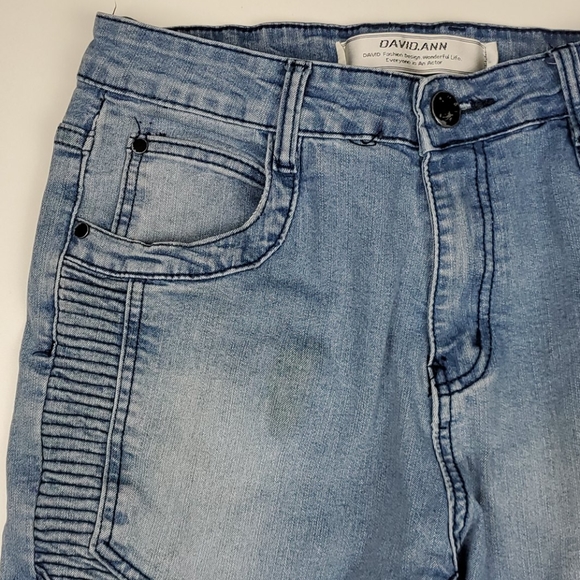 DAVID.ANN Ribbed Straight Biker Denim Jean Skinny - Picture 3 of 7